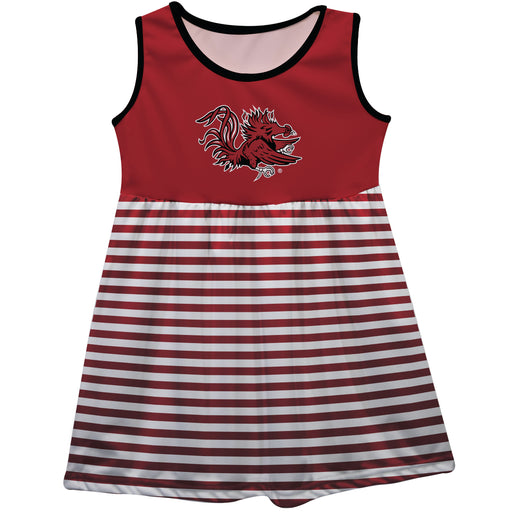 South Carolina Gamecocks Maroon and White Sleeveless Tank Dress with Stripes on Skirt by Vive La Fete
