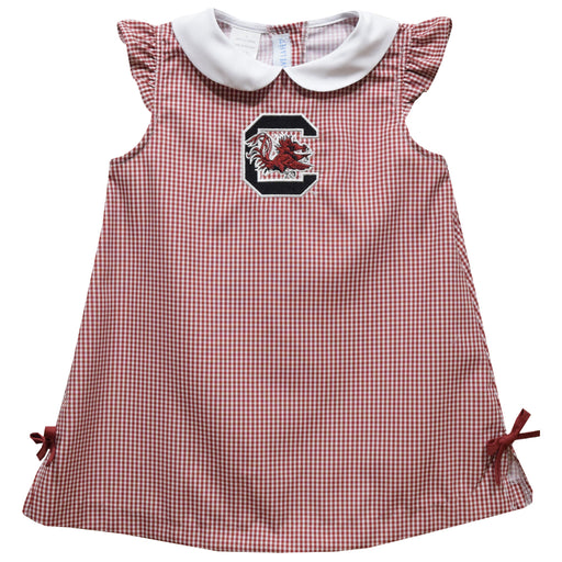 South Carolina Gamecocks Embroidered Maroon Gingham A Line Dress