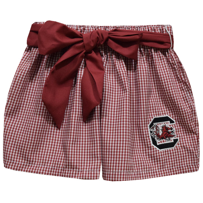 South Carolina Gamecocks Embroidered Maroon Gingham Girls Short With Sash