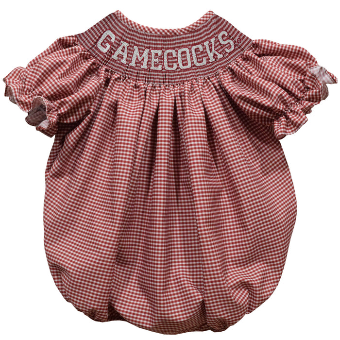 South Carolina Gamecocks Smocked Maroon Gingham Short Sleeve Girls Bubble