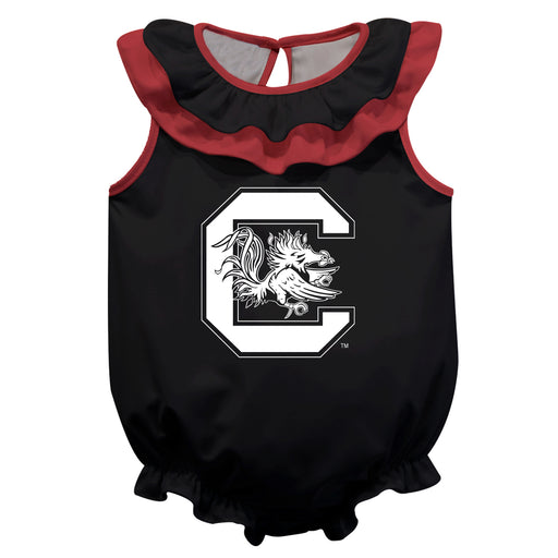 South Carolina Gamecocks Black Sleeveless Ruffle Onesie Logo Bodysuit