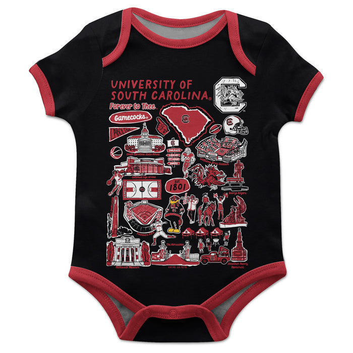 South Carolina Gamecocks Vive La Fete Impressions Artwork Infant Black Short Sleeve Onesie Bodysuit