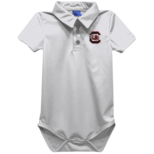 South Carolina Gamecocks Embroidered White Solid Knit Polo Onesie