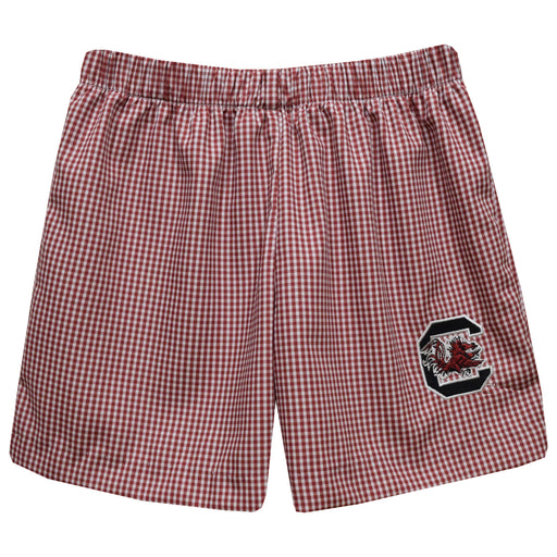 South Carolina Gamecocks Embroidered Maroon Gingham Pull On Short