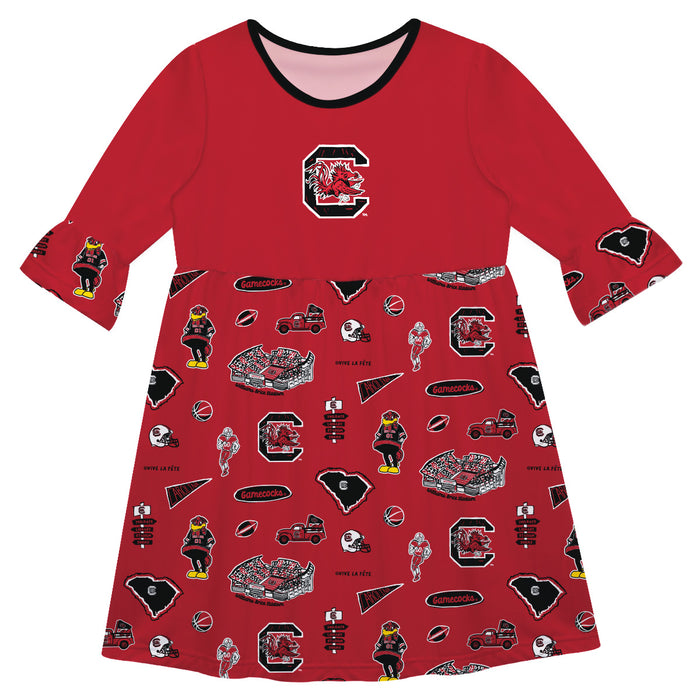 South Carolina Gamecocks 3/4 Sleeve Solid Garnet Repeat Print Hand Sketched Vive La Fete Impressions Artwork on Skirt