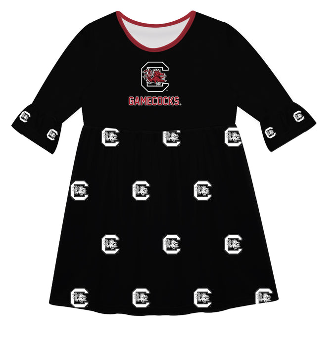 South Carolina Gamecocks Vive La Fete Girls Game Day 3/4 Sleeve Solid Black All Over Logo on Skirt
