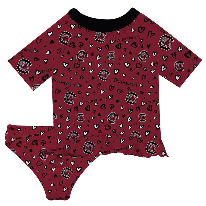 South Carolina Gamecocks Vive La Fete All Over Logo Garnet Long Sleeve Bikini Set