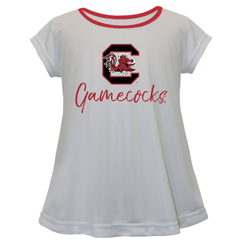 South Carolina Gamecocks Vive La Fete Girls Game Day Short Sleeve White Top with School Logo and Name