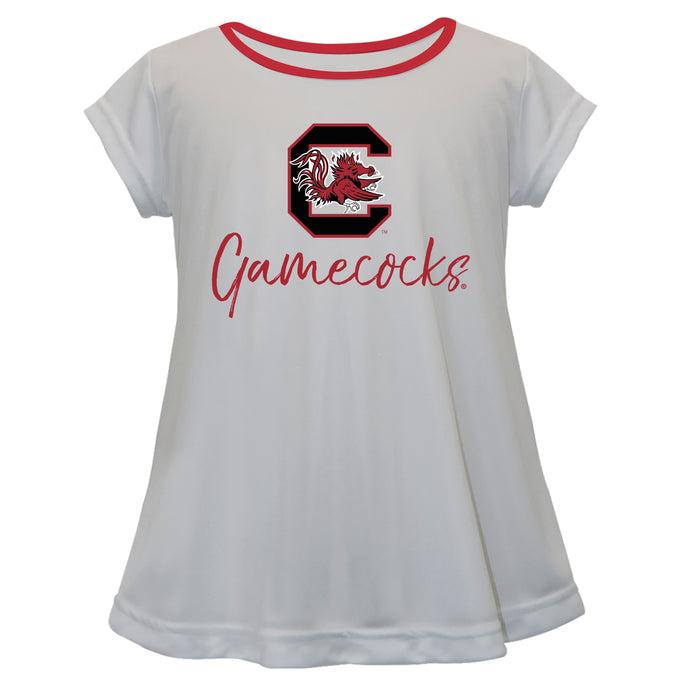 South Carolina Gamecocks Vive La Fete Girls Game Day Short Sleeve White Top with School Logo and Name