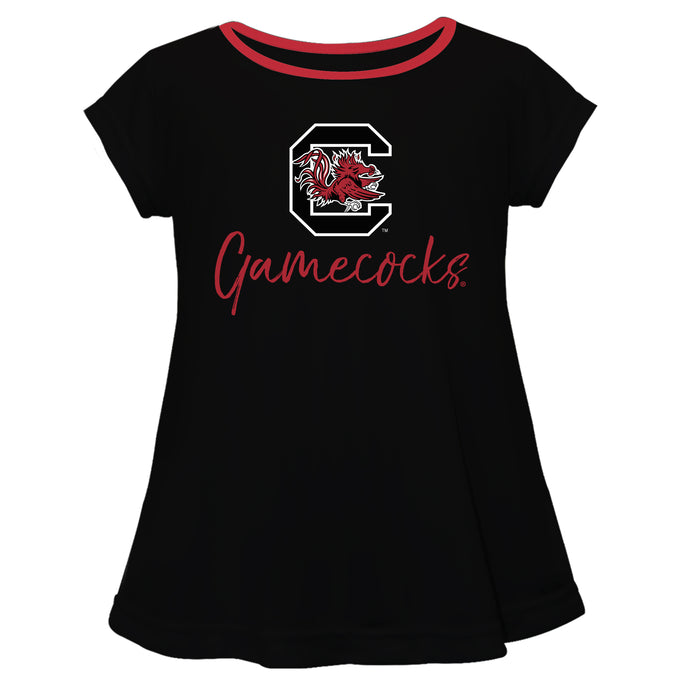 South Carolina Gamecocks Vive La Fete Girls Game Day Short Sleeve Black Top with School Logo and Name