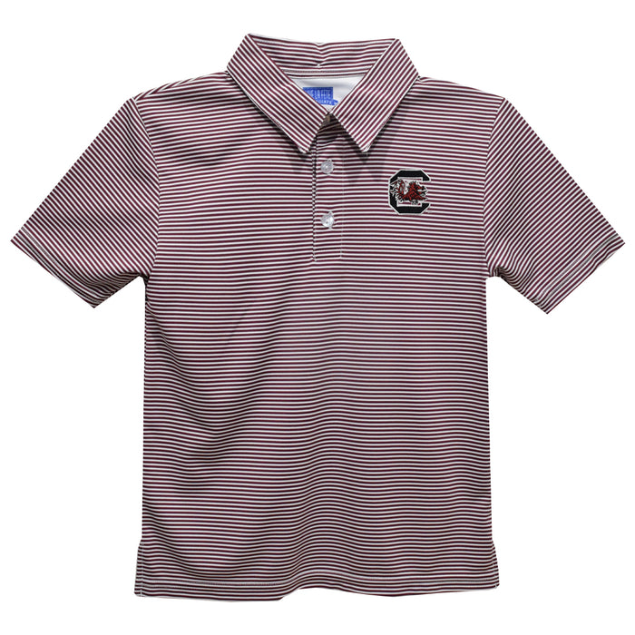 University of South Carolina Gamecock Embroidered Maroon Stripes Short Sleeve Polo Box Shirt