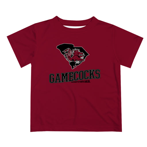 South Carolina Gamecocks Vive La Fete State Map Garnet Short Sleeve Tee Shirt