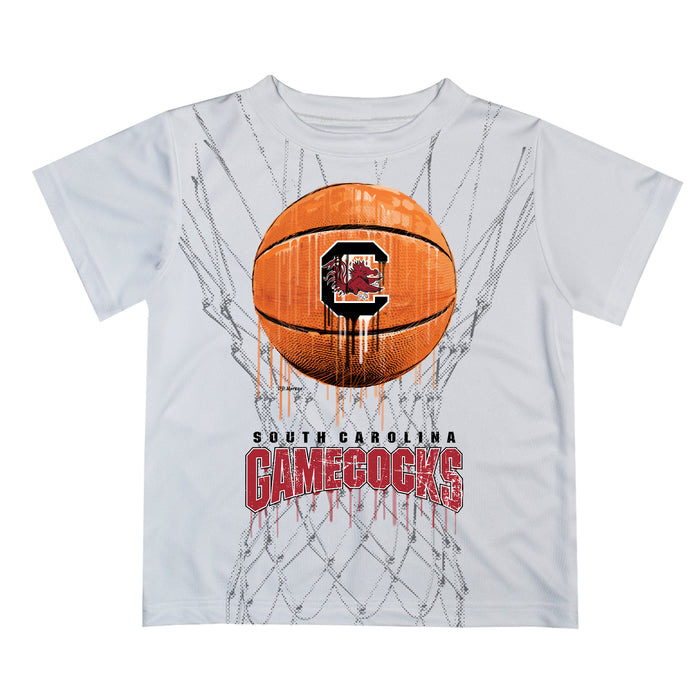 South Carolina Gamecocks Original Dripping Basketball White T-Shirt by Vive La Fete