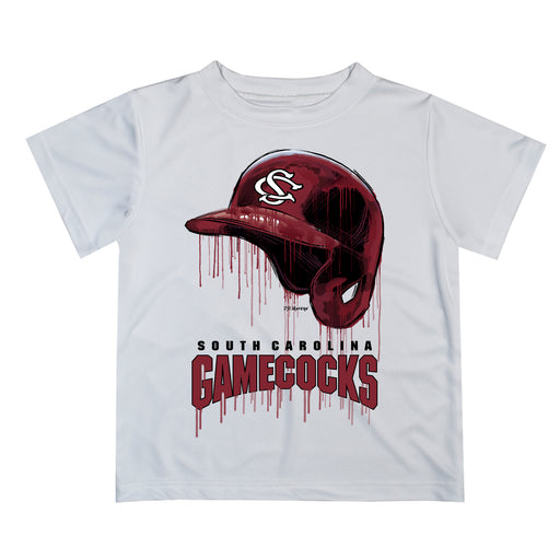 South Carolina Gamecocks Original Dripping Baseball Helmet White T-Shirt by Vive La Fete