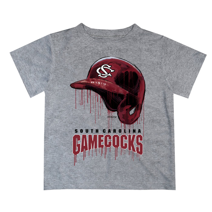 South Carolina Gamecocks Original Dripping Baseball Helmet Heather Gray T-Shirt by Vive La Fete