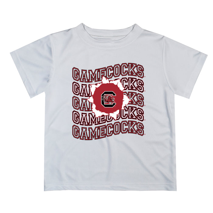 South Carolina Gamecocks Vive La Fete  White Art V1 Short Sleeve Tee Shirt