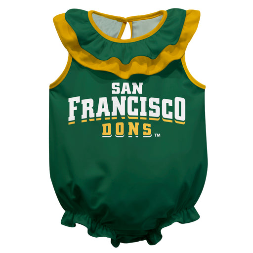 San Francisco Dons USF Green Sleeveless Ruffle Onesie Logo Bodysuit by Vive La Fete