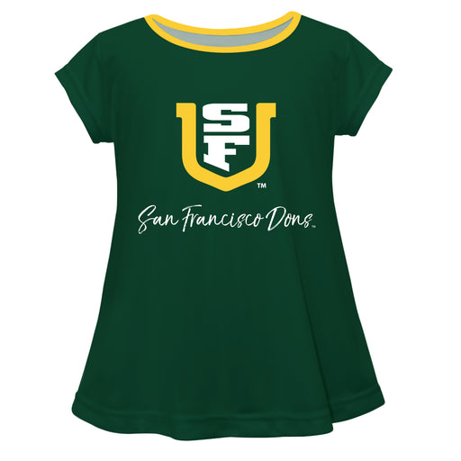 San Francisco Dons USF Vive La Fete Girls Game Day Short Sleeve Green Top with School Logo and Name - Vive La Fête - Online Apparel Store