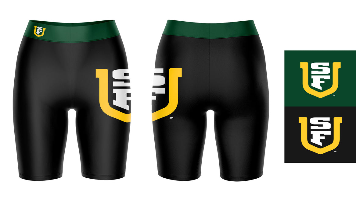 San Francisco Dons USF Vive La Fete Game Day Logo on Thigh and Waistband Black and Green Women Bike Short 9 Inseam" - Vive La Fête - Online Apparel Store