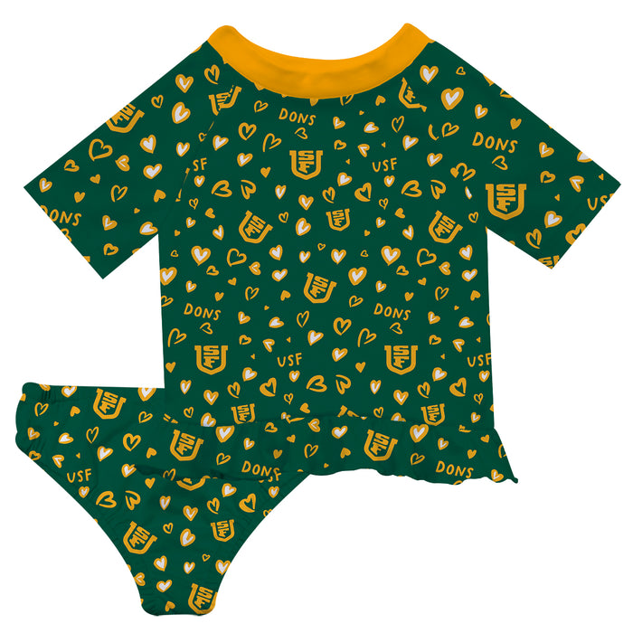 University of San Francisco Dons USF Vive La Fete All Over Logo Green Long Sleeve Bikini Set