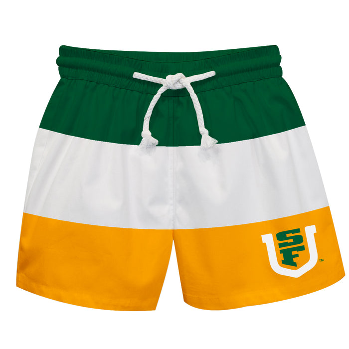 San Francisco Dons USF Vive La Fete Green White Yellow Stripes Swimtrunks V1