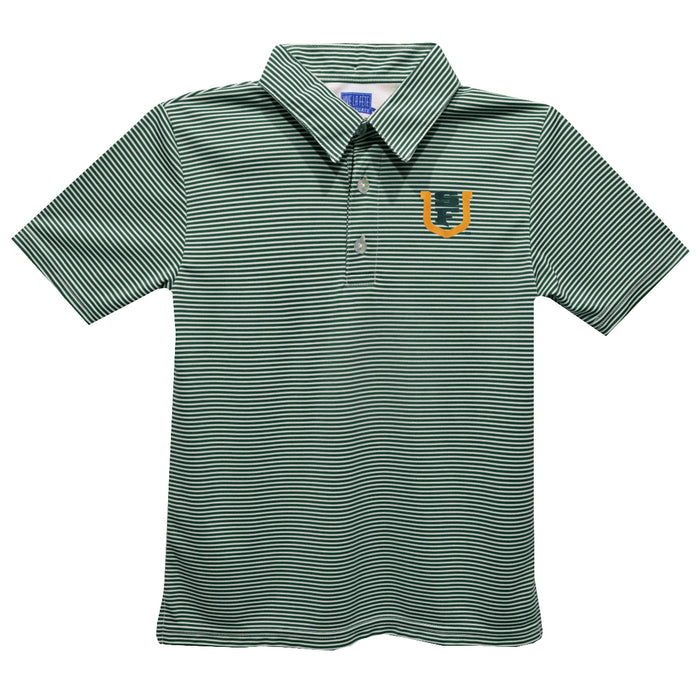 University of San Francisco Dons USF Embroidered Hunter Green Stripes Short Sleeve Polo Box Shirt