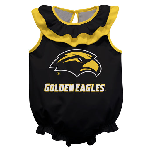 Southern Miss Golden Eagles Black Sleeveless Ruffle Onesie Logo Bodysuit by Vive La Fete