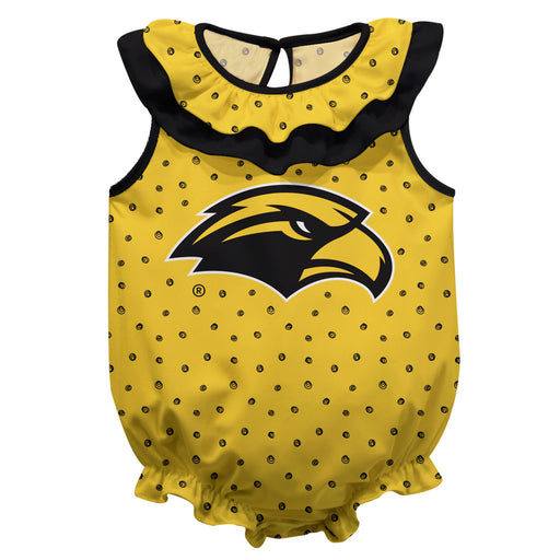 Southern Miss Golden Eagles Swirls Gold Sleeveless Ruffle Onesie Logo Bodysuit