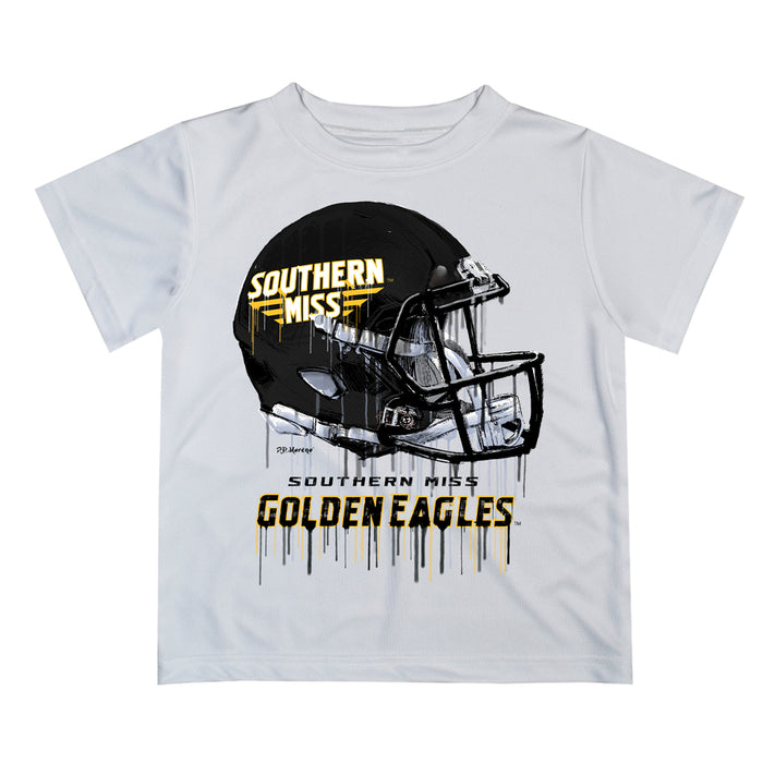 Southern Miss Golden Eagles Original Dripping Football White T-Shirt by Vive La Fete