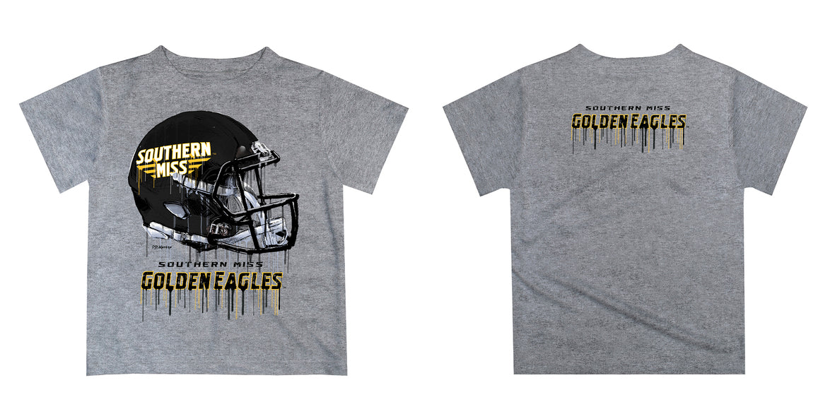 Southern Miss Golden Eagles Original Dripping Football Heather Gray T-Shirt by Vive La Fete - Vive La Fête - Online Apparel Store