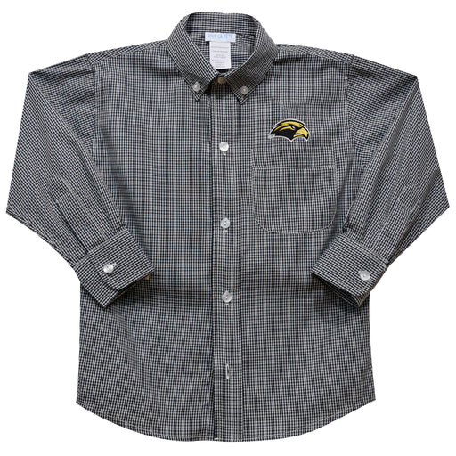 Southern Mississippi Embroidered Black Gingham Long Sleeve Button Down Shirt