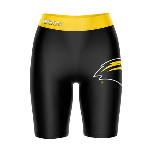 Southern Miss Golden Eagles Vive La Fete Game Day Logo on Thigh and Waistband Black and Gold Women Bike Short 9 Inseam"