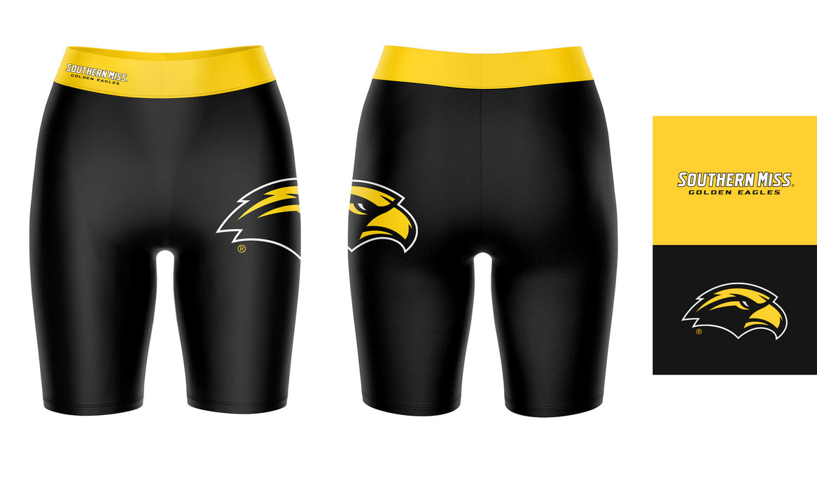 Southern Miss Golden Eagles Vive La Fete Game Day Logo on Thigh and Waistband Black and Gold Women Bike Short 9 Inseam" - Vive La Fête - Online Apparel Store