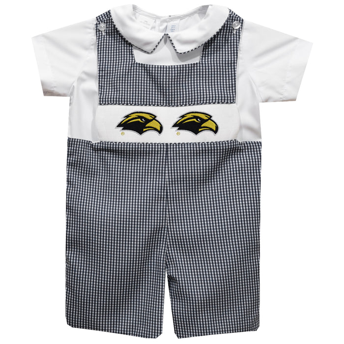 Southern Mississippi Golden Eagles Smocked Black Gingham Jon Jon And Short Sleeve White Shirt