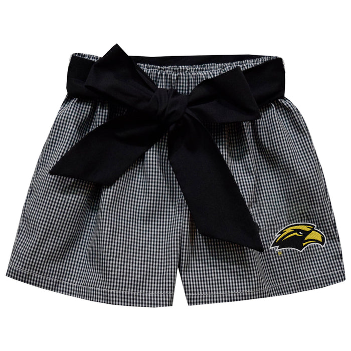Southern Miss Golden Eagles Embroidered Black Gingham Girls Short with Sash