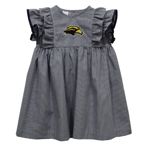 Southern Miss Golden Eagles Embroidered Black Gingham Ruffle Dress