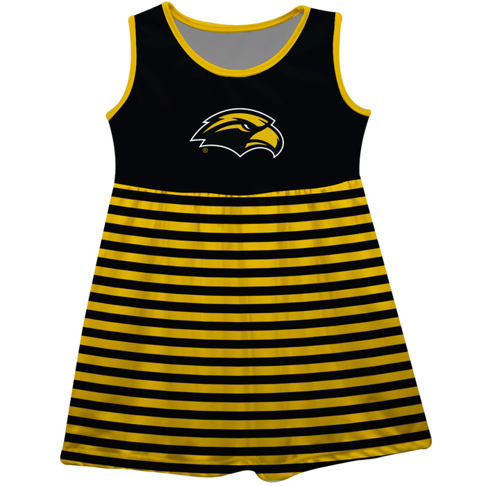 Southern Miss Golden Eagles Vive La Fete Girls Game Day Sleeveless Tank Dress Solid Black Logo Stripes on Skirt
