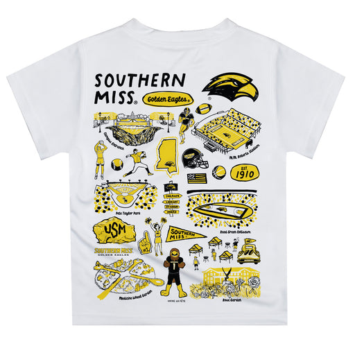 Southern Miss Golden Eagles Hand Sketched Vive La Fete Impressions Artwork Boys Black Short Sleeve Tee Shirt - Vive La Fête - Online Apparel Store