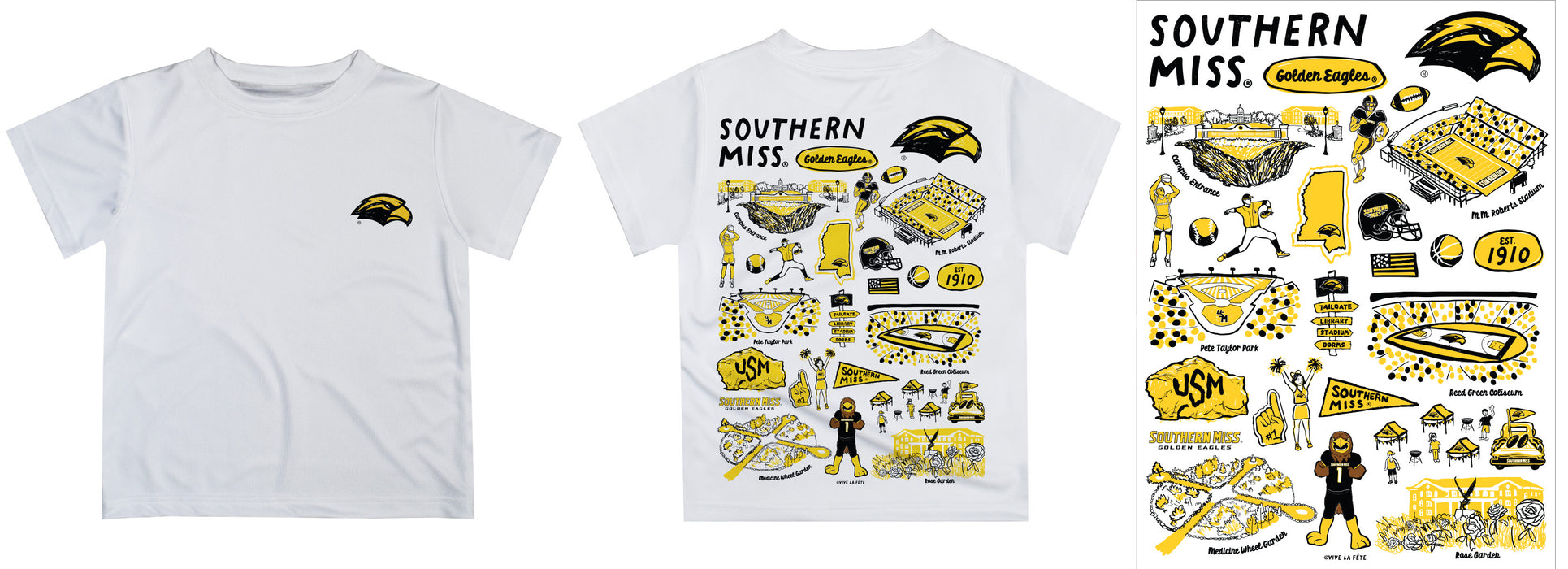 Southern Miss Golden Eagles Hand Sketched Vive La Fete Impressions Artwork Boys Black Short Sleeve Tee Shirt - Vive La Fête - Online Apparel Store