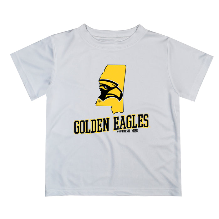 Southern Miss Golden Eagles Vive La Fete State Map White Short Sleeve Tee Shirt
