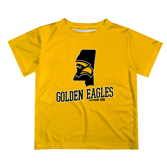 Southern Miss Golden Eagles Vive La Fete State Map Gold Short Sleeve Tee Shirt
