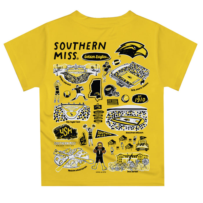 Southern Miss Golden Eagles Hand Sketched Vive La Fete Impressions Artwork Boys Black Short Sleeve Tee Shirt - Vive La Fête - Online Apparel Store