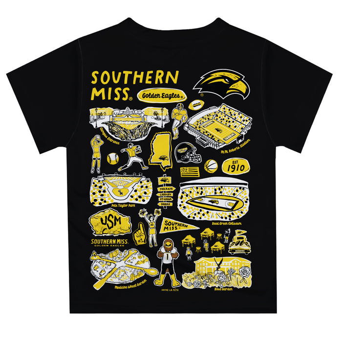 Southern Miss Golden Eagles Hand Sketched Vive La Fete Impressions Artwork Boys Black Short Sleeve Tee Shirt - Vive La Fête - Online Apparel Store