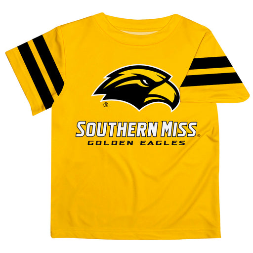 Southern Miss Golden Eagles Vive La Fete Boys Game Day Gold Short Sleeve Tee with Stripes on Sleeves