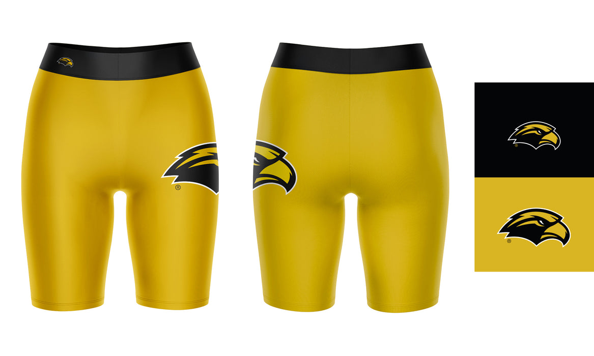 Southern Miss Golden Eagles Vive La Fete Game Day Logo on Thigh and Waistband Gold and Black Women Bike Short 9 Inseam - Vive La Fête - Online Apparel Store