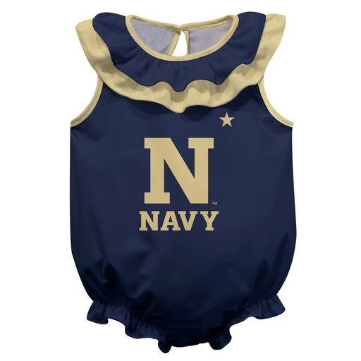 US Naval Naval Academy Midshipmen Navy Sleeveless Ruffle Onesie Logo Bodysuit by Vive La Fete