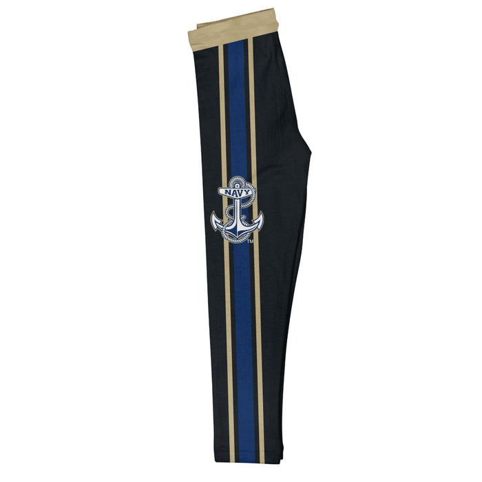 United States Naval Academy Gold Waist Navy Blue And Gold Stripes Black Leggings - Vive La Fête - Online Apparel Store