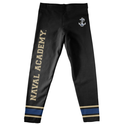 United States Naval Academy Verbiage And Logo Black Stripes Leggings - Vive La Fête - Online Apparel Store