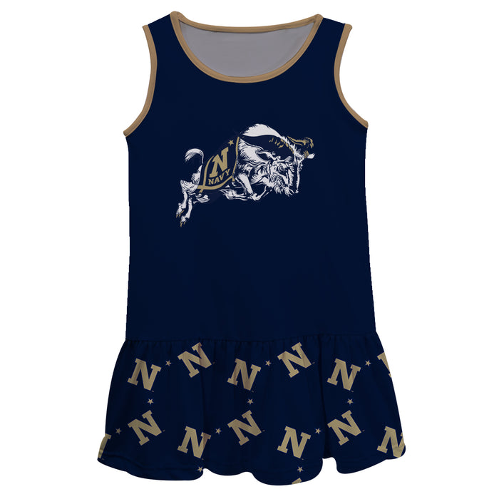 United States Naval Academy Repeat Logo Navy Blue Sleeveless Lily Dress - Vive La Fête - Online Apparel Store