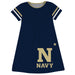 United States Naval Academy Big Logo Navy Blue Stripes Short Sleeve A Line Dress - Vive La Fête - Online Apparel Store